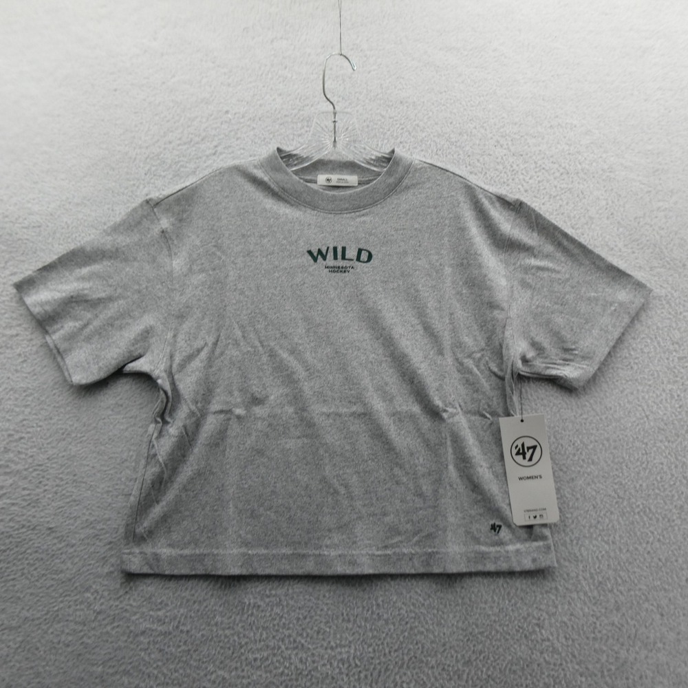 47 Brand Shirt Womens Small Minnesota Wild Gray NHL Hockey Short Sleeve Cotton